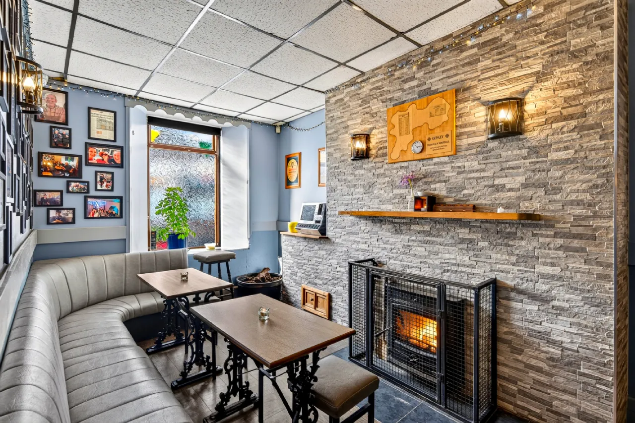 Snug corner with stone fireplace